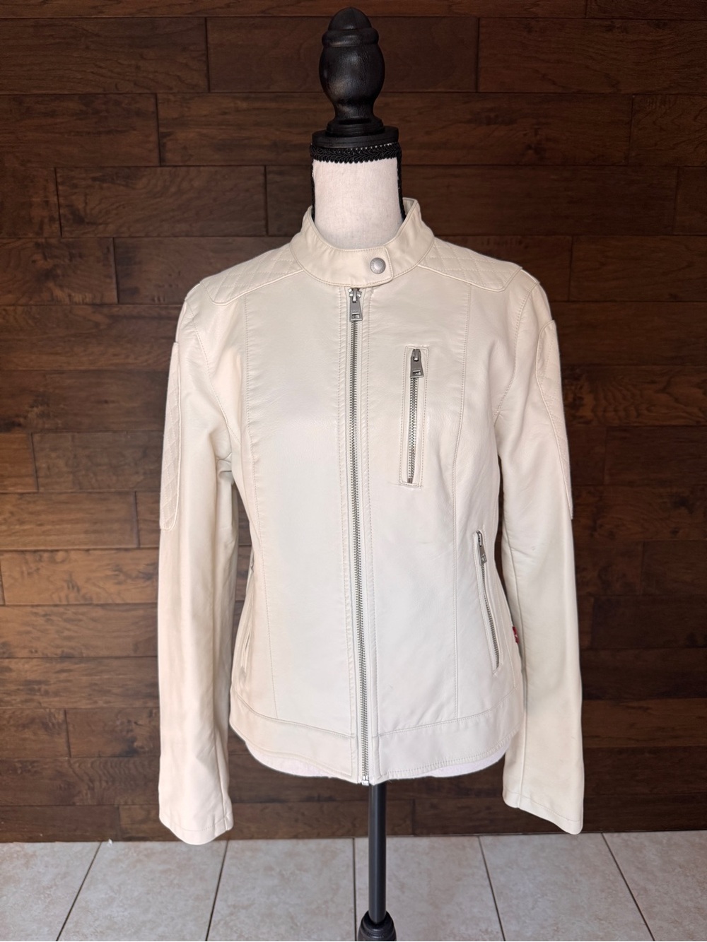 Levi's Women's Cream Leather Moto Jacket